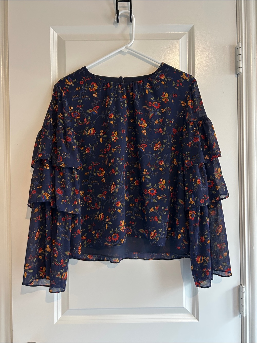 Madewell Navy Floral Tiered Ruffle Blouse